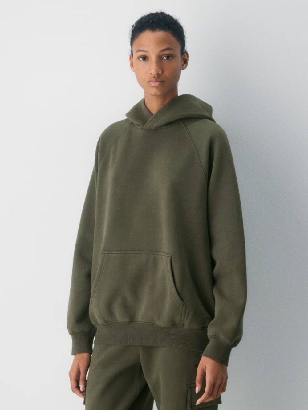 Aritzia Dark Olive Green Cozy Fleece Mega Raglan Hoodie Sweatshirt